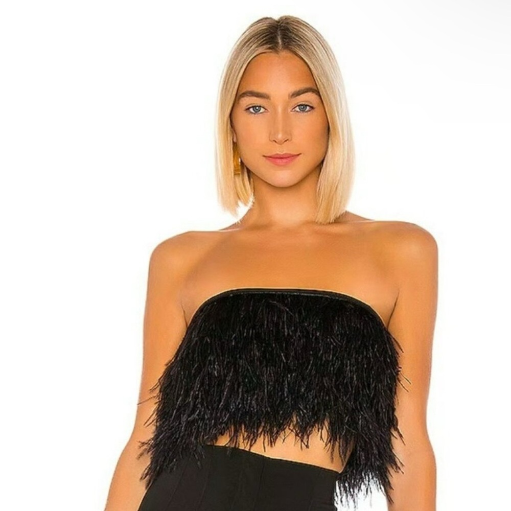 Camila Coelho Black Feathered Crop Top